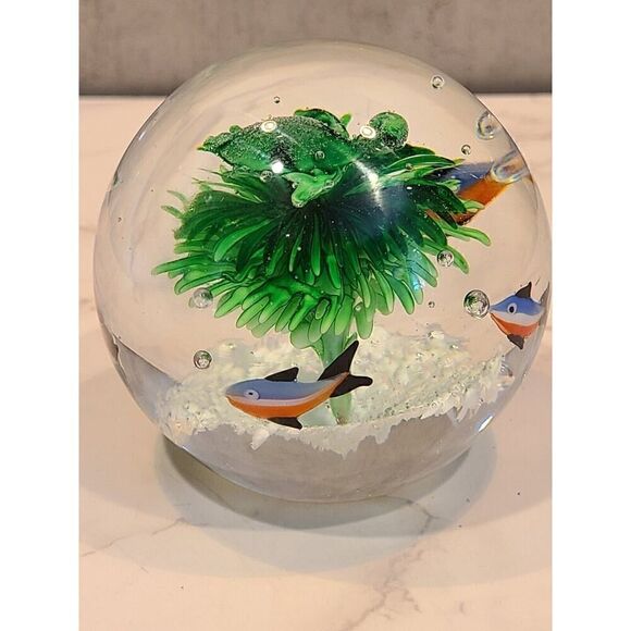 Art Glass Sea Turtle & Colorful Fish Paperweight Hand Crafted Blown Figurine EUC - Picture 12 of 12